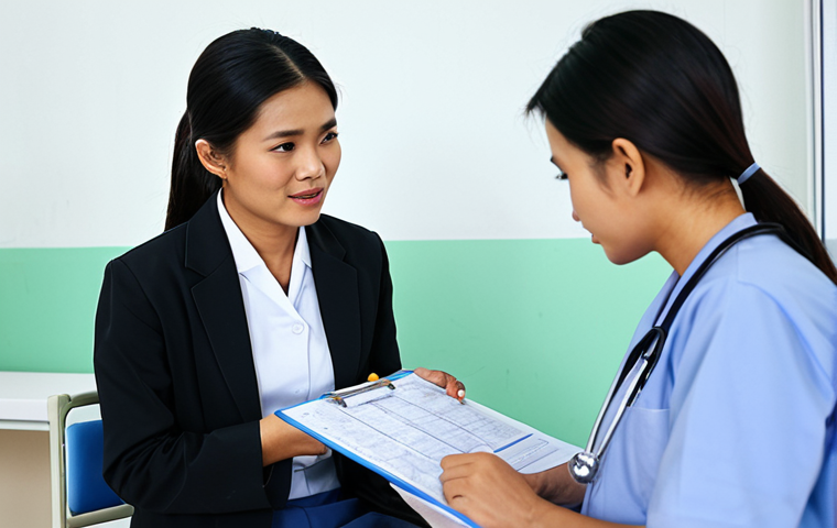 Doctor Consultation**

"A Thai woman in her late 20s, fully clothed in modest attire, sitting across from a friendly female doctor in a professional setting at a hospital. The doctor is reviewing medical charts. The scene is well-lit and conveys a sense of hope and professional care. Safe for work, appropriate content, perfect anatomy, professional medical environment."

**