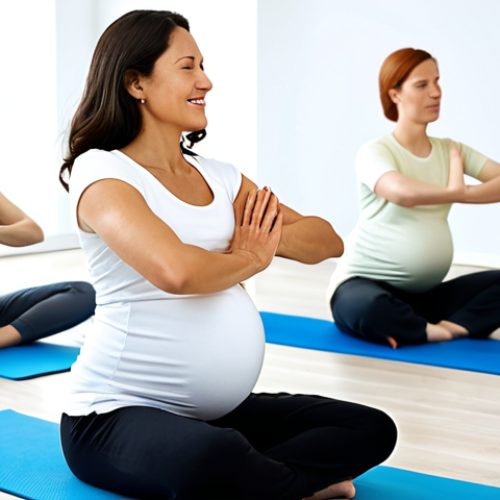 Home 22 Expectant Mother Wellbeing**
"A fully clothed, professional woman in her late 30s, wearing modest maternity clothes, attending a prenatal yoga class in a bright, clean studio, surrounded by other expecting mothers. Focus on her peaceful expression and gentle stretching. Safe for work, appropriate content, perfect anatomy, correct proportions, natural pose, well-formed hands, proper finger count, natural body proportions, family-friendly."
**