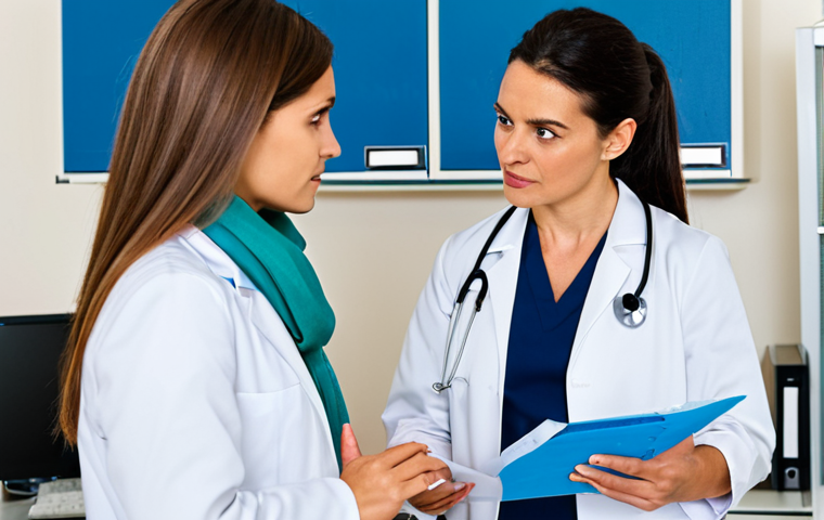 자궁경부 이형성증 검사와 치료 병원 - Doctor explaining cervical screening results**
"A kind female doctor in a professional medical offi...