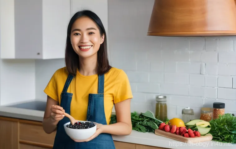 월경전증후군 PMS  증상과 완화 방법 - **Prompt:** A serene, close-up shot of a young Thai woman (25-35 years old) in a brightly lit, cozy ...