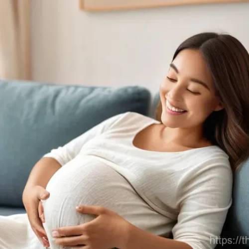 임신 중 태동을 느끼는 시기와 관리법 - **Prompt:** A pregnant woman in her second trimester, approximately 16-20 weeks along, experiencing ...