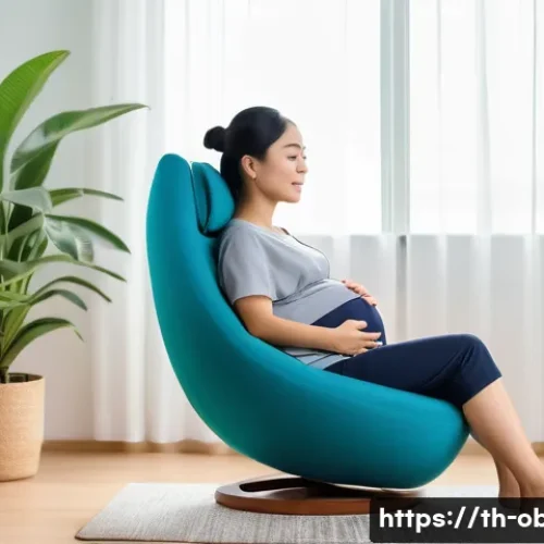 Home 33 임신 중 요통 예방과 완화 방법 - A pregnant Thai woman sitting comfortably on a modern ergonomic chair with full back support and lum...